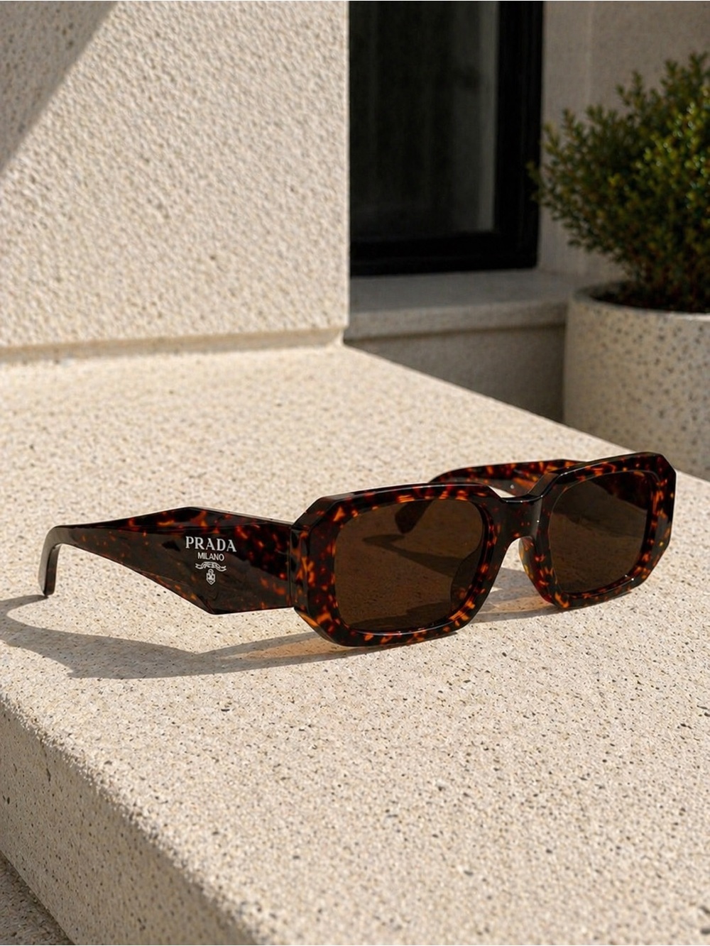 Prada Brown Tortoiseshell Sunglasses | Rectangular Chunky Frame